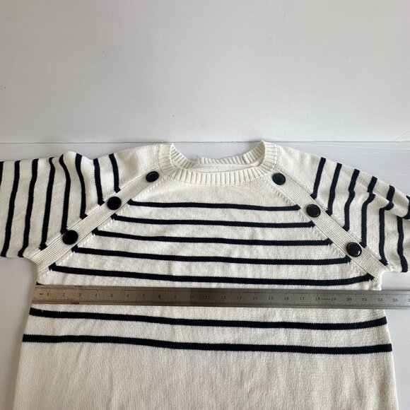 Vivance Sweater Womens Medium Striped Nautical Pullover Crewneck Buttons Coastal - Picture 11 of 13